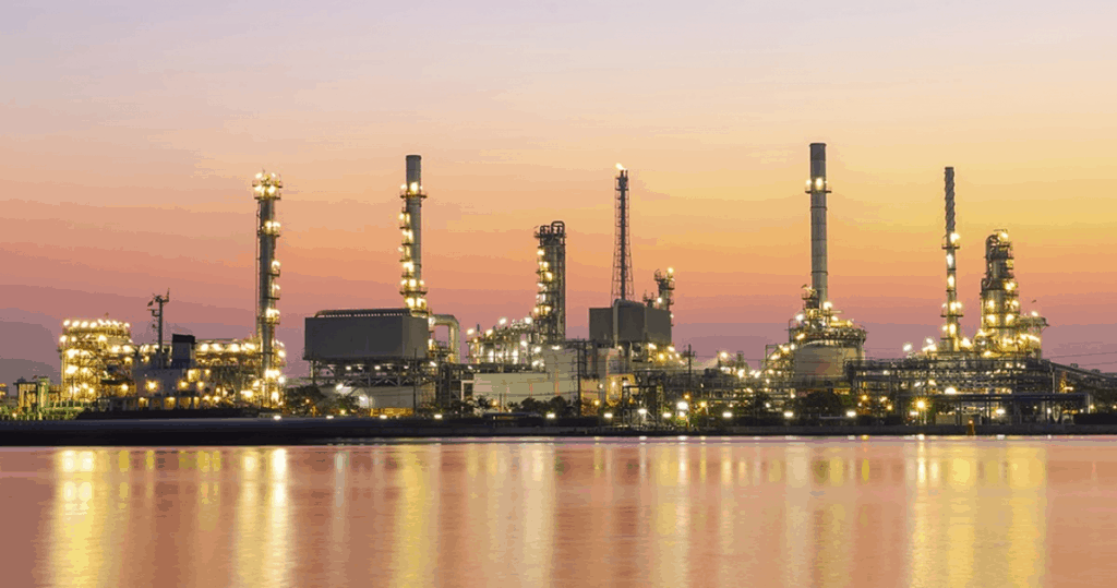 processing plant at night