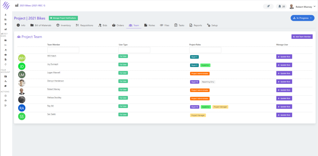 The Team view of a project in Current SCM