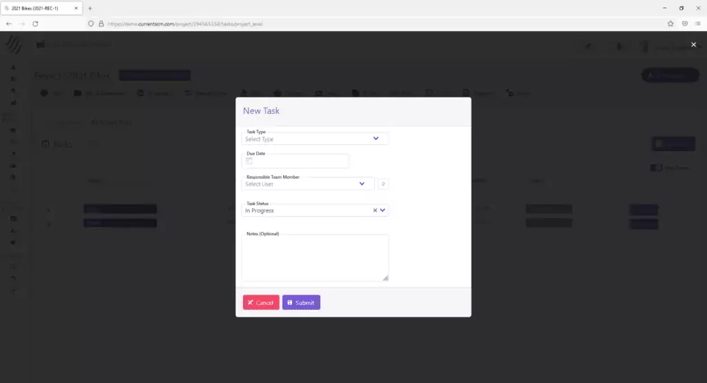 Current SCM Notifications Management view