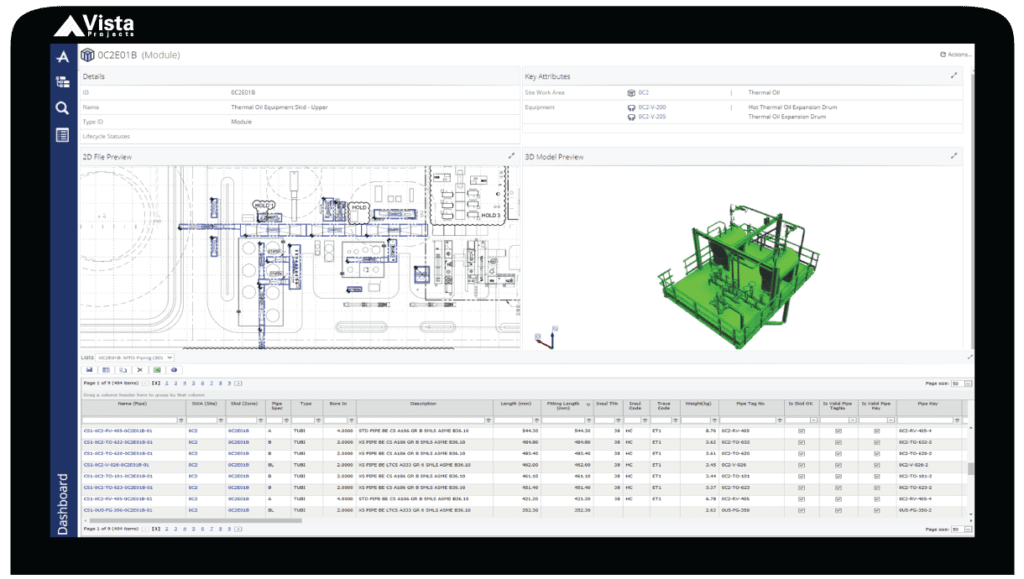 Vista's technical data portal showing every piece of 1D, 2D and 3D data associated with a module in a single, intuitive user interface.