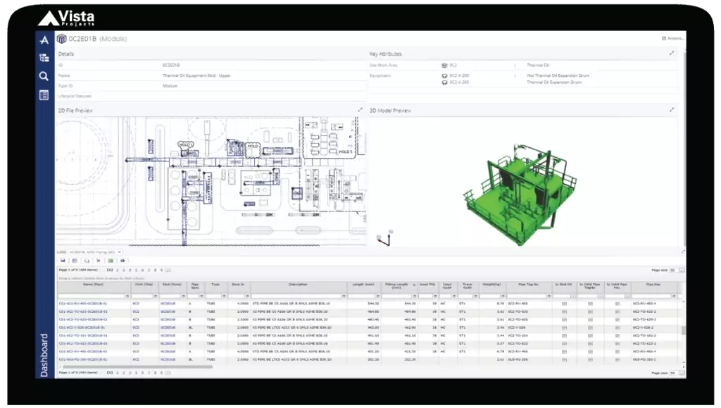 Vista's technical data portal showing every piece of 1D, 2D and 3D data associated with a module in a single, intuitive user interface.